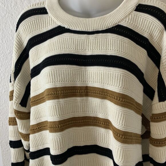 Lane Bryant Striped Tunic Sweater 22/24 Chunky Knit Ribbed Long Sleeve Ivory Tan - Picture 8 of 12